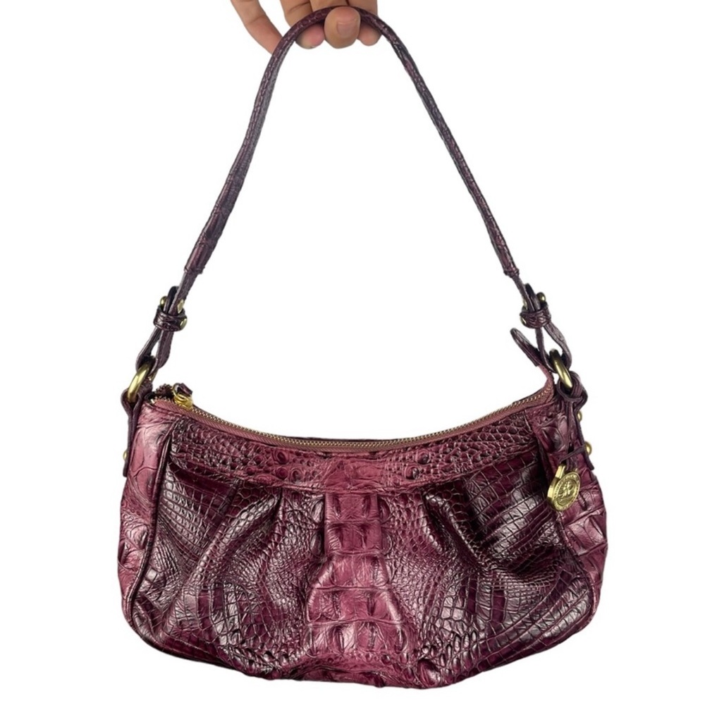 Brahmin Burgundy Crocodile-Embossed Shoulder Bag